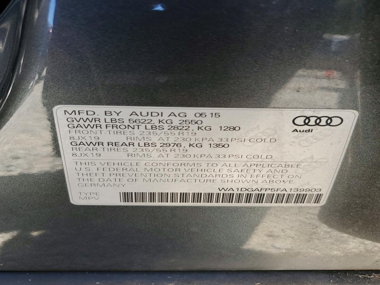 2015 Audi Q5 Premium Plus Gray vin: WA1DGAFP5FA139903