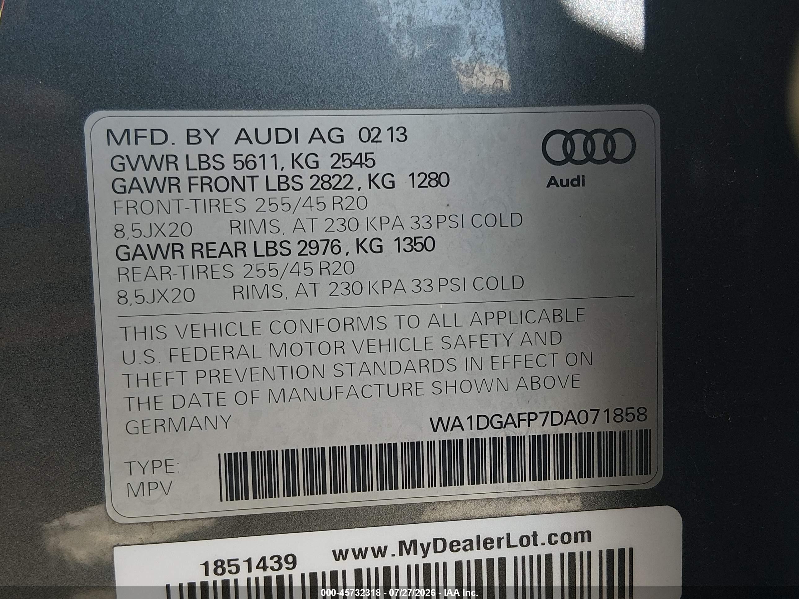 2013 Audi Q5 3.0t Premium Plus Gray vin: WA1DGAFP7DA071858