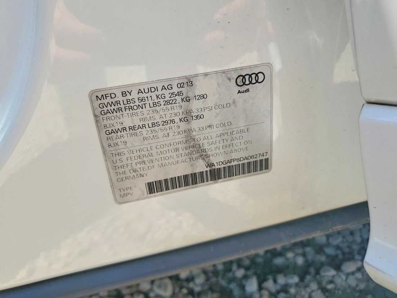 2013 Audi Q5 Premium Plus White vin: WA1DGAFP8DA062747