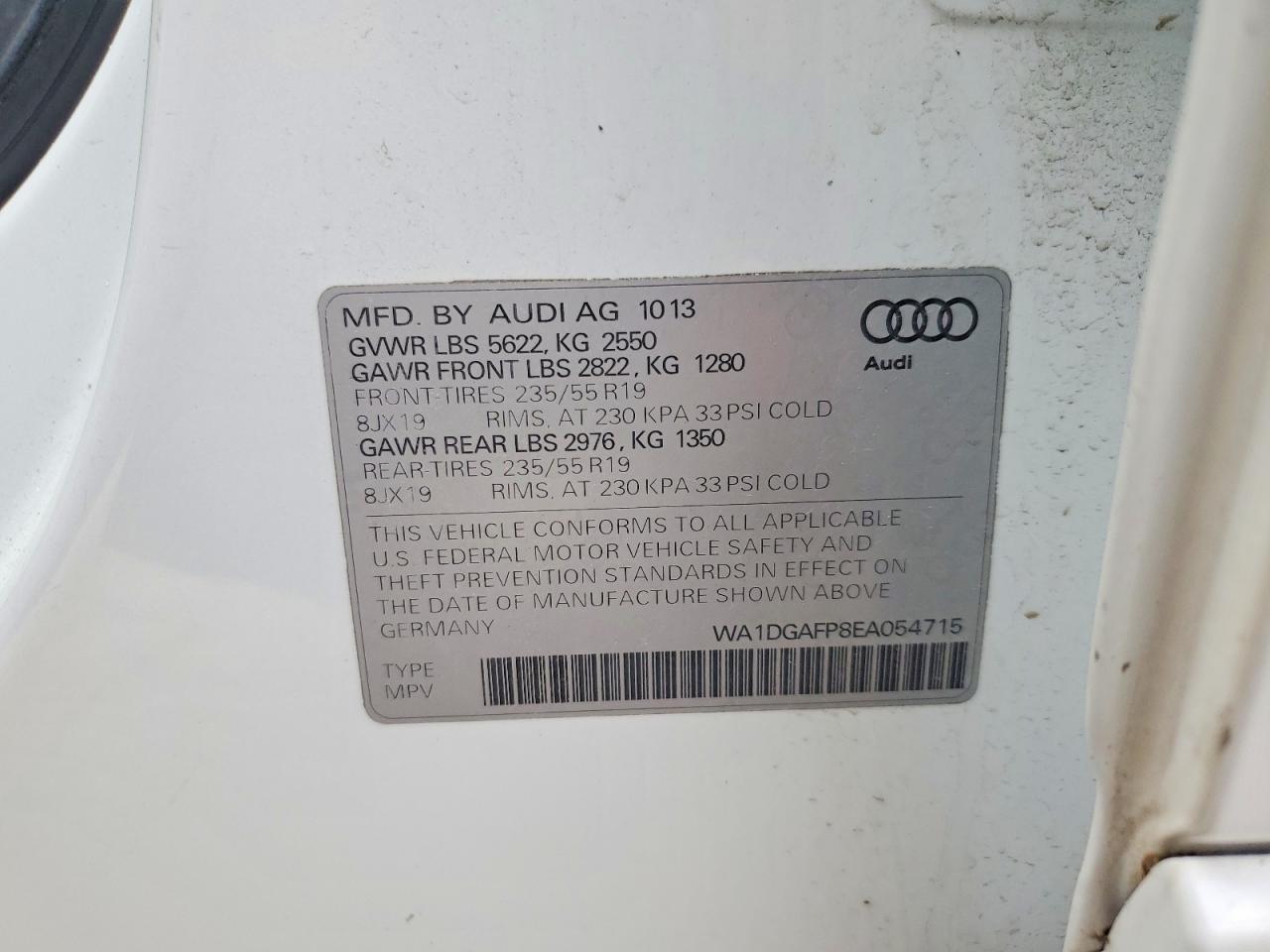 2014 Audi Q5 Premium Plus White vin: WA1DGAFP8EA054715