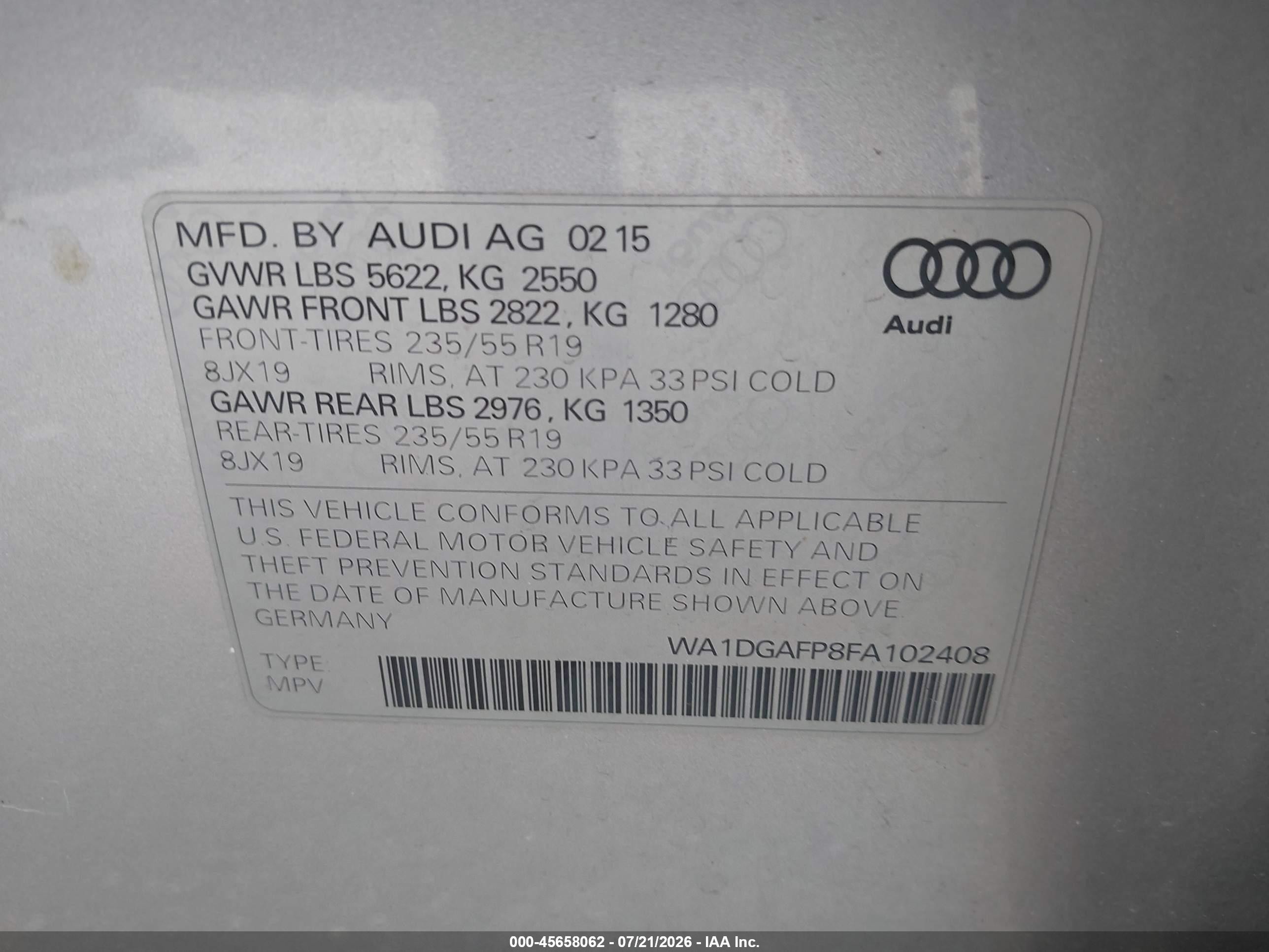 2015 Audi Q5 3.0t Premium Plus Silver vin: WA1DGAFP8FA102408