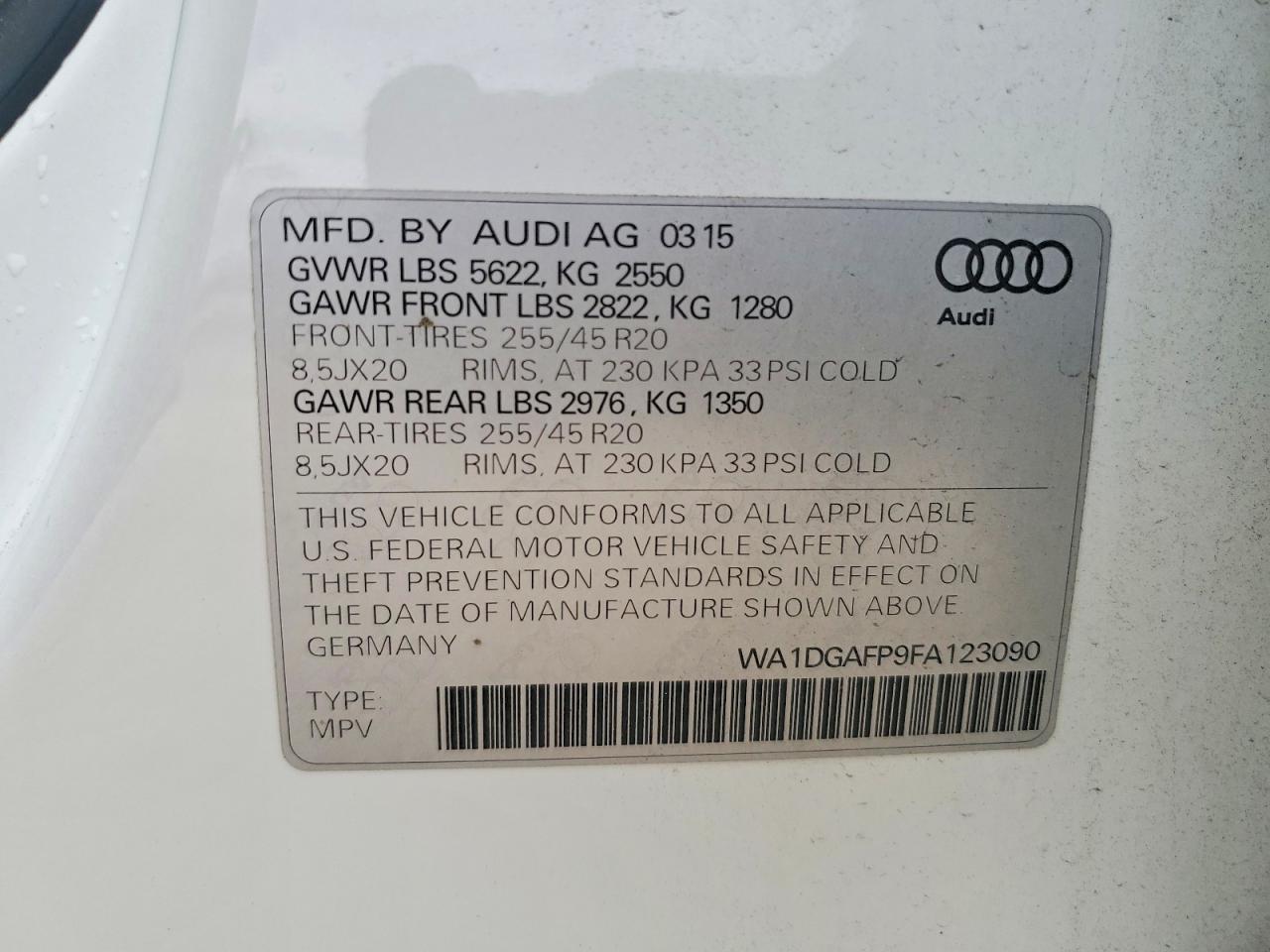 2015 Audi Q5 Premium Plus White vin: WA1DGAFP9FA123090