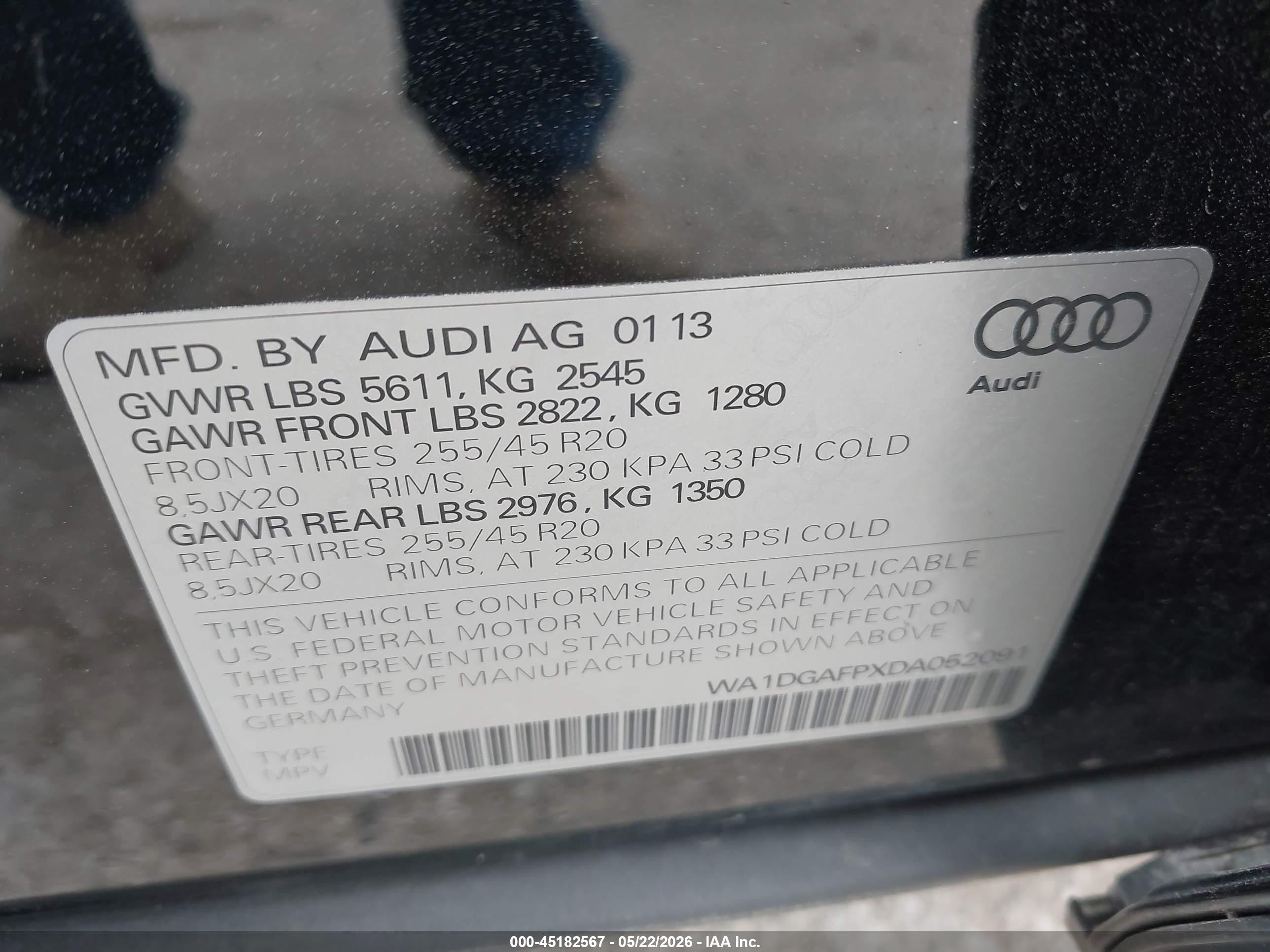 2013 Audi Q5 3.0t Premium Plus Black vin: WA1DGAFPXDA052091