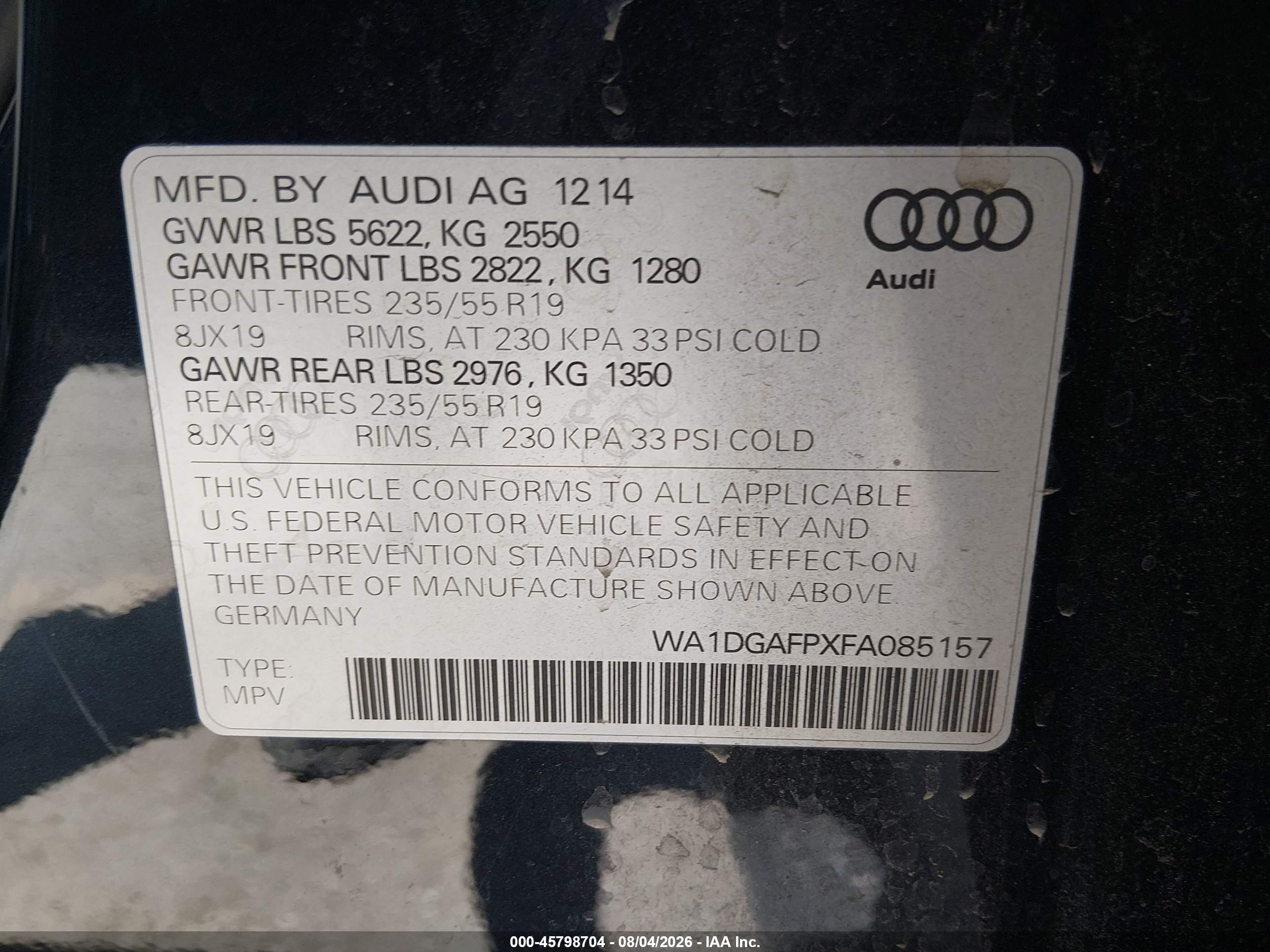 2015 Audi Q5 3.0t Premium Plus Black vin: WA1DGAFPXFA085157