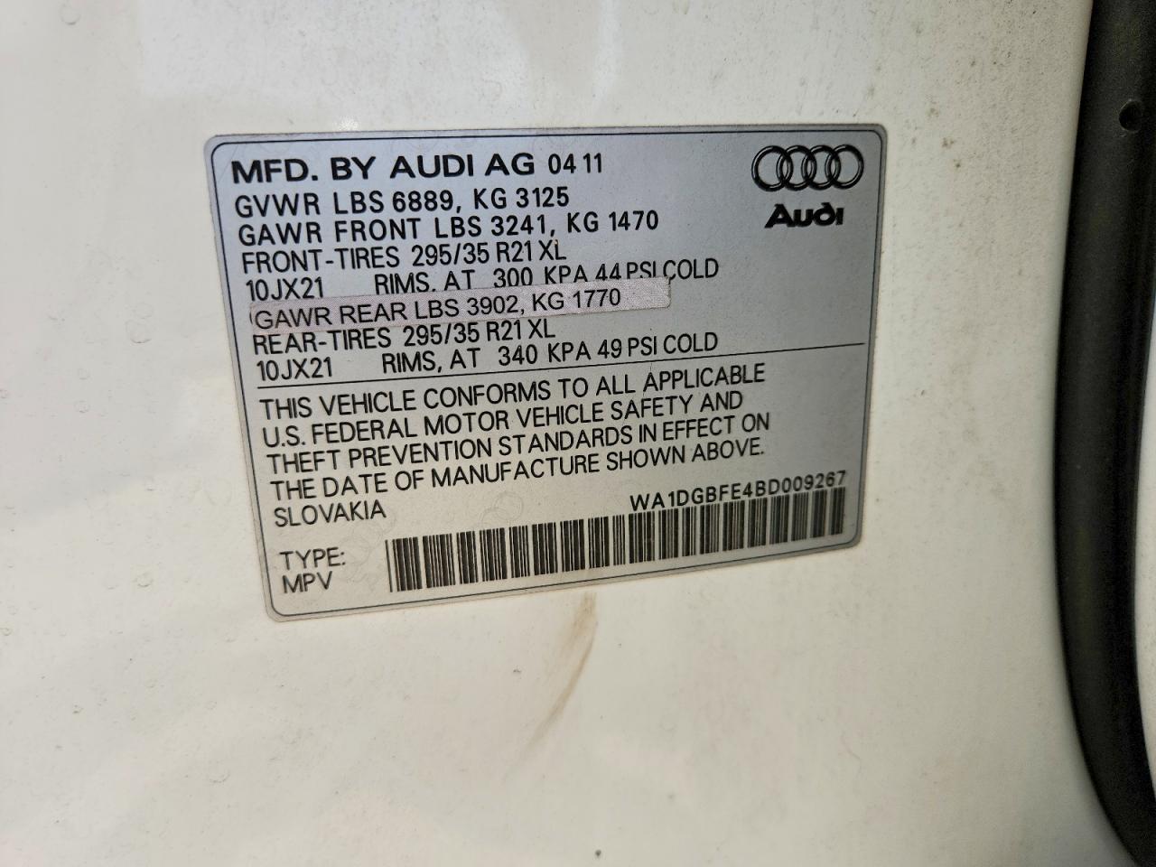 2011 Audi Q7 Prestige White vin: WA1DGBFE4BD009267