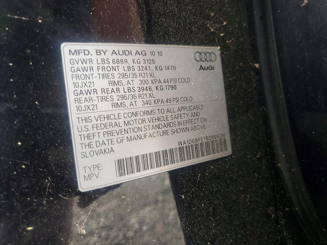 2011 Audi Q7 Prestige Black vin: WA1DGBFE7BD004290