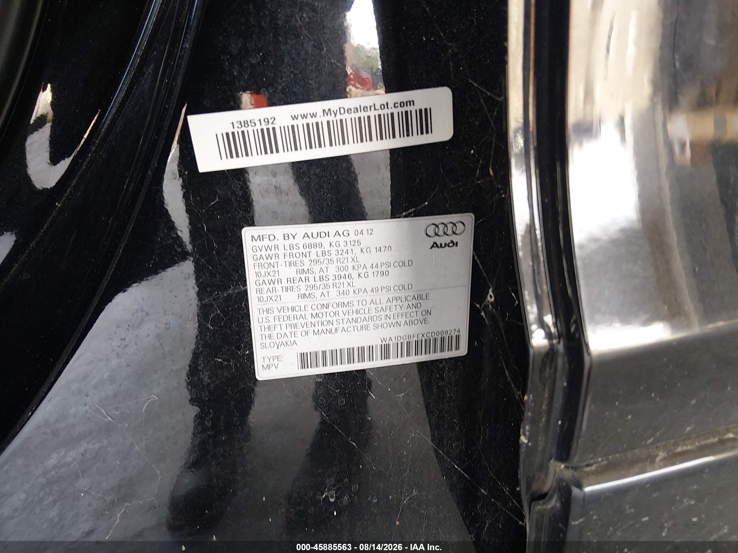 2012 Audi Q7 3.0t S Line Prestige Black vin: WA1DGBFEXCD009274