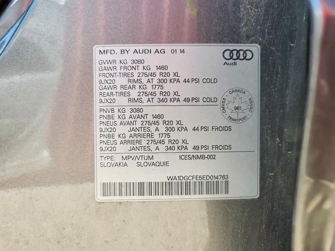 2014 Audi Q7 Prestige Silver vin: WA1DGCFE5ED014763
