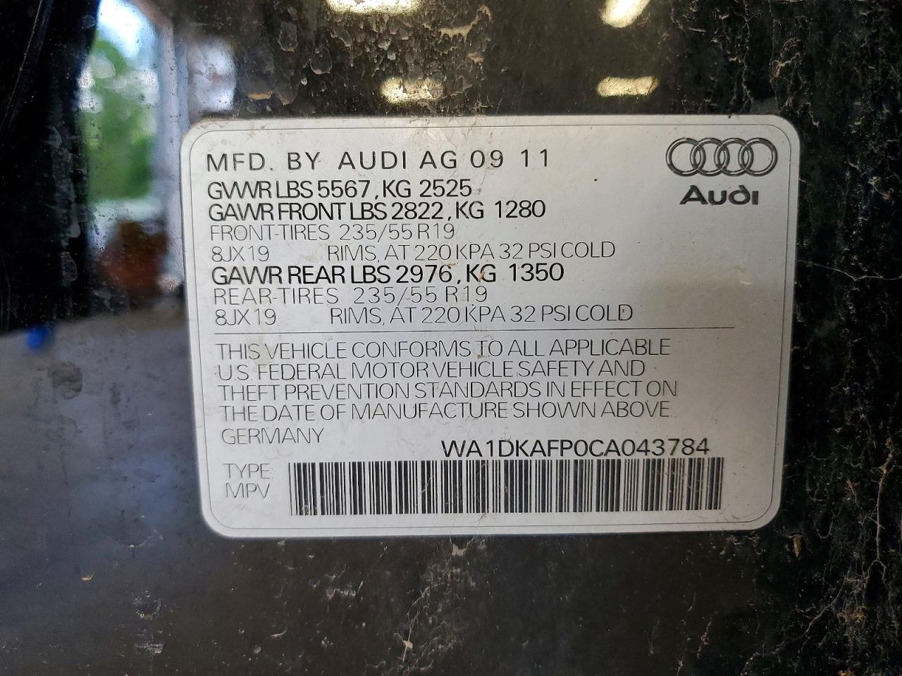 2012 Audi Q5 Premium Plus Black vin: WA1DKAFP0CA043784