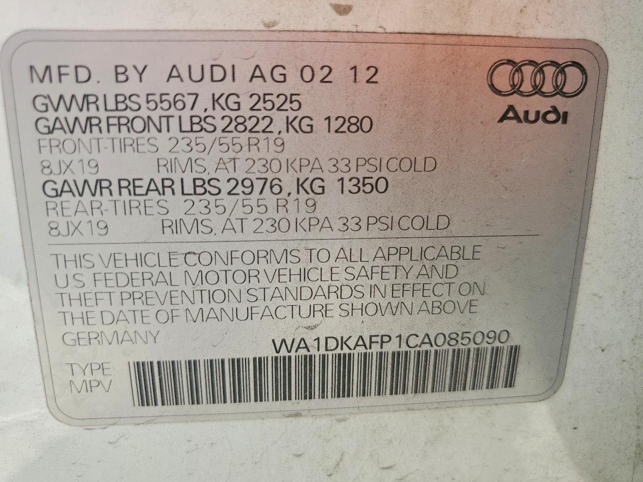 2012 Audi Q5 Premium Plus White vin: WA1DKAFP1CA085090