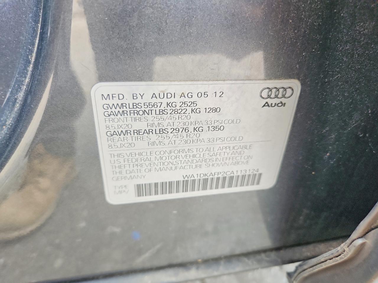 2012 Audi Q5 Premium Plus Gray vin: WA1DKAFP2CA113124