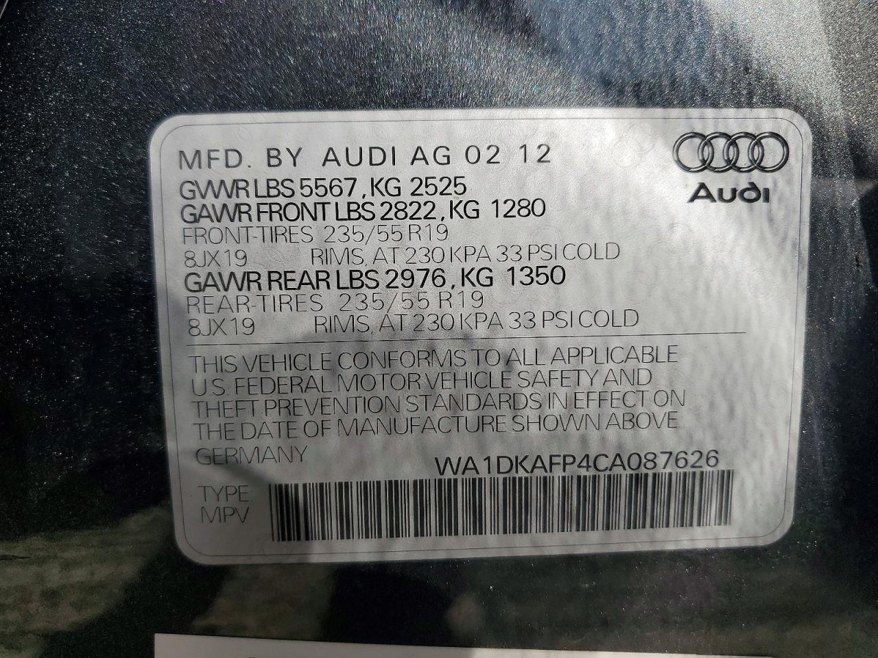 2012 Audi Q5 Premium Plus Gray vin: WA1DKAFP4CA087626