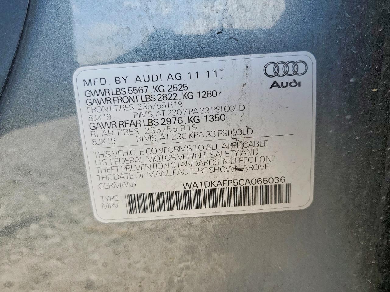 2012 Audi Q5 Premium Plus Gray vin: WA1DKAFP5CA065036