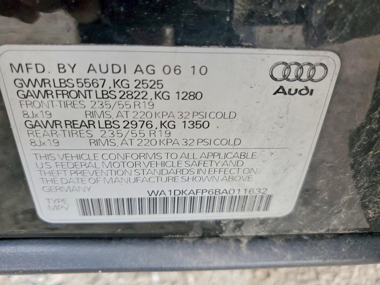 2011 Audi Q5 Premium Plus Black vin: WA1DKAFP6BA011632