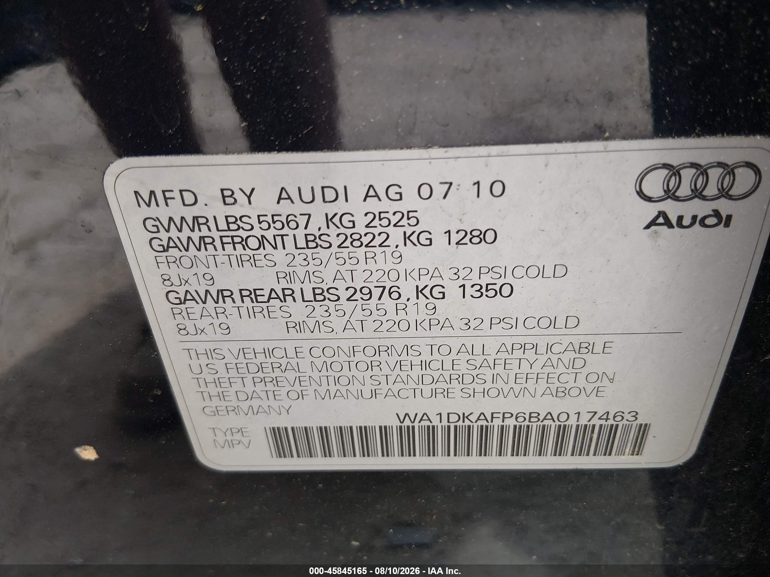 2011 Audi Q5 3.2 Premium Plus Blue vin: WA1DKAFP6BA017463