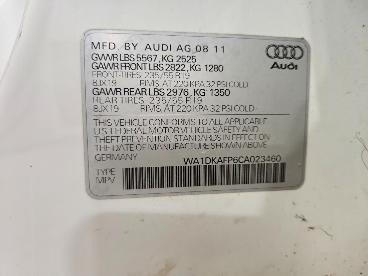 2012 Audi Q5 Premium Plus White vin: WA1DKAFP6CA023460