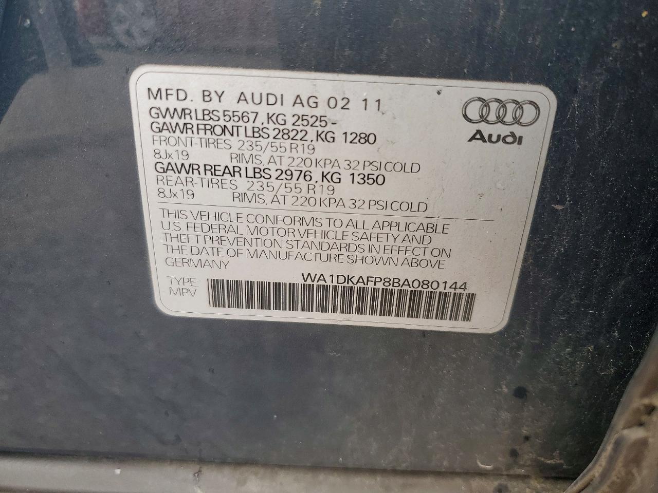 2011 Audi Q5 Premium Plus Gray vin: WA1DKAFP8BA080144