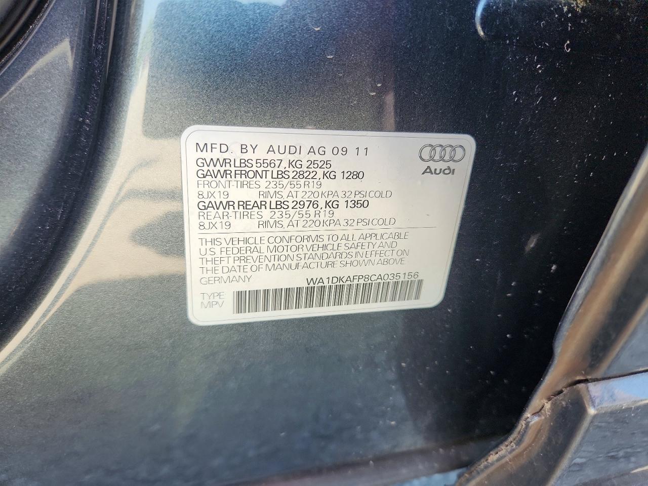 2012 Audi Q5 Premium Plus Серый vin: WA1DKAFP8CA035156
