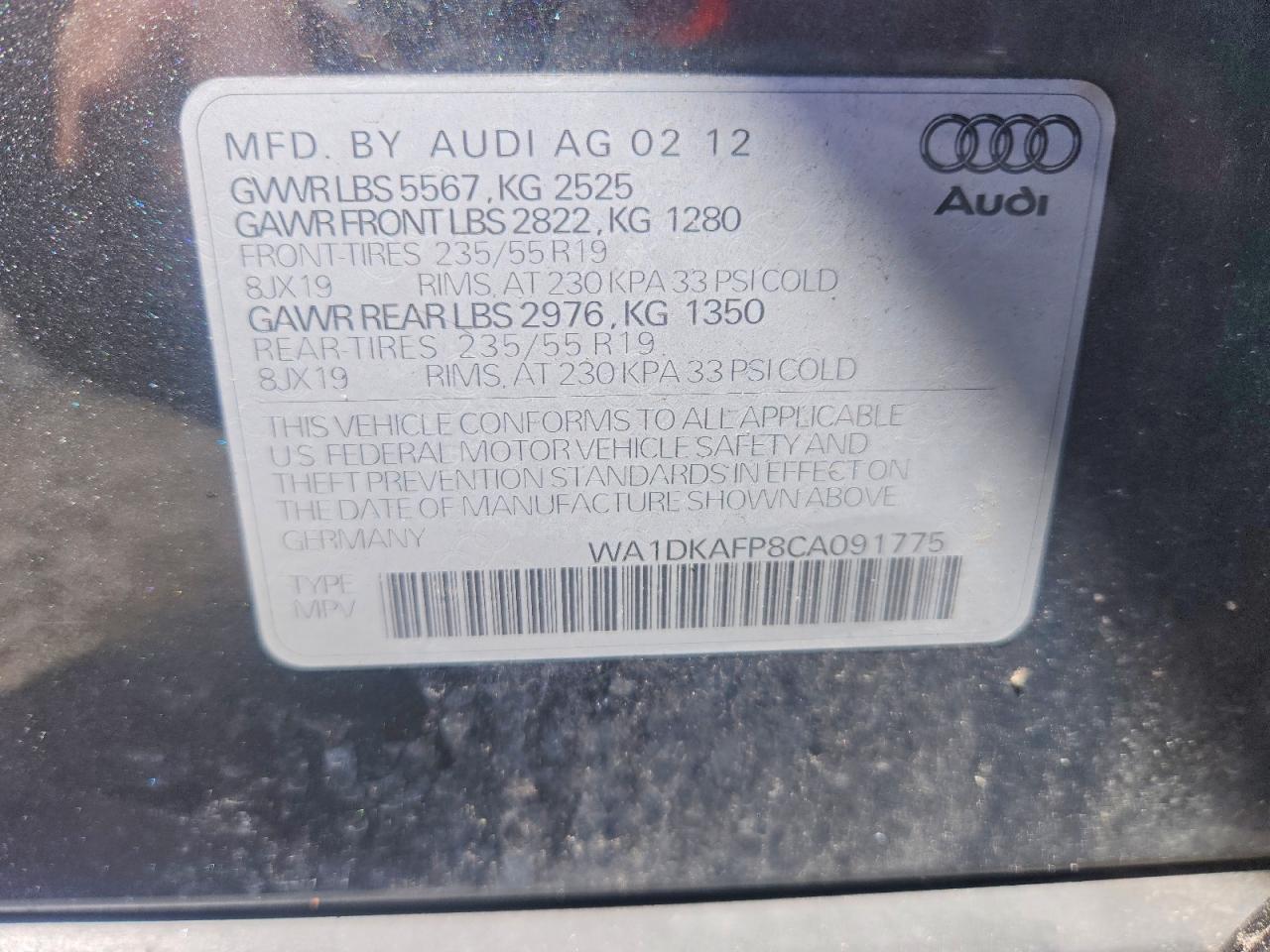 2012 Audi Q5 Premium Plus Gray vin: WA1DKAFP8CA091775