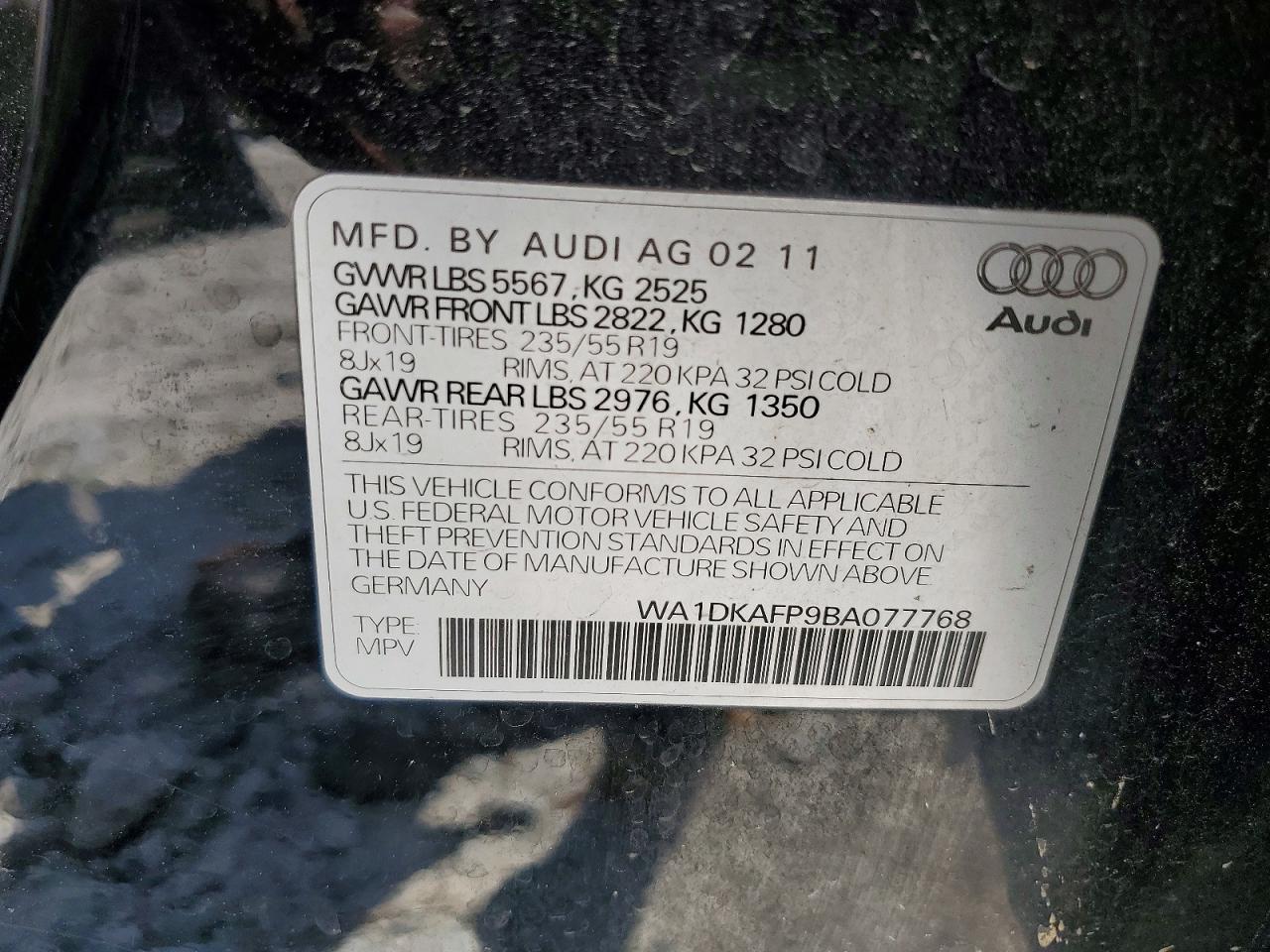 2011 Audi Q5 Premium Plus Black vin: WA1DKAFP9BA077768