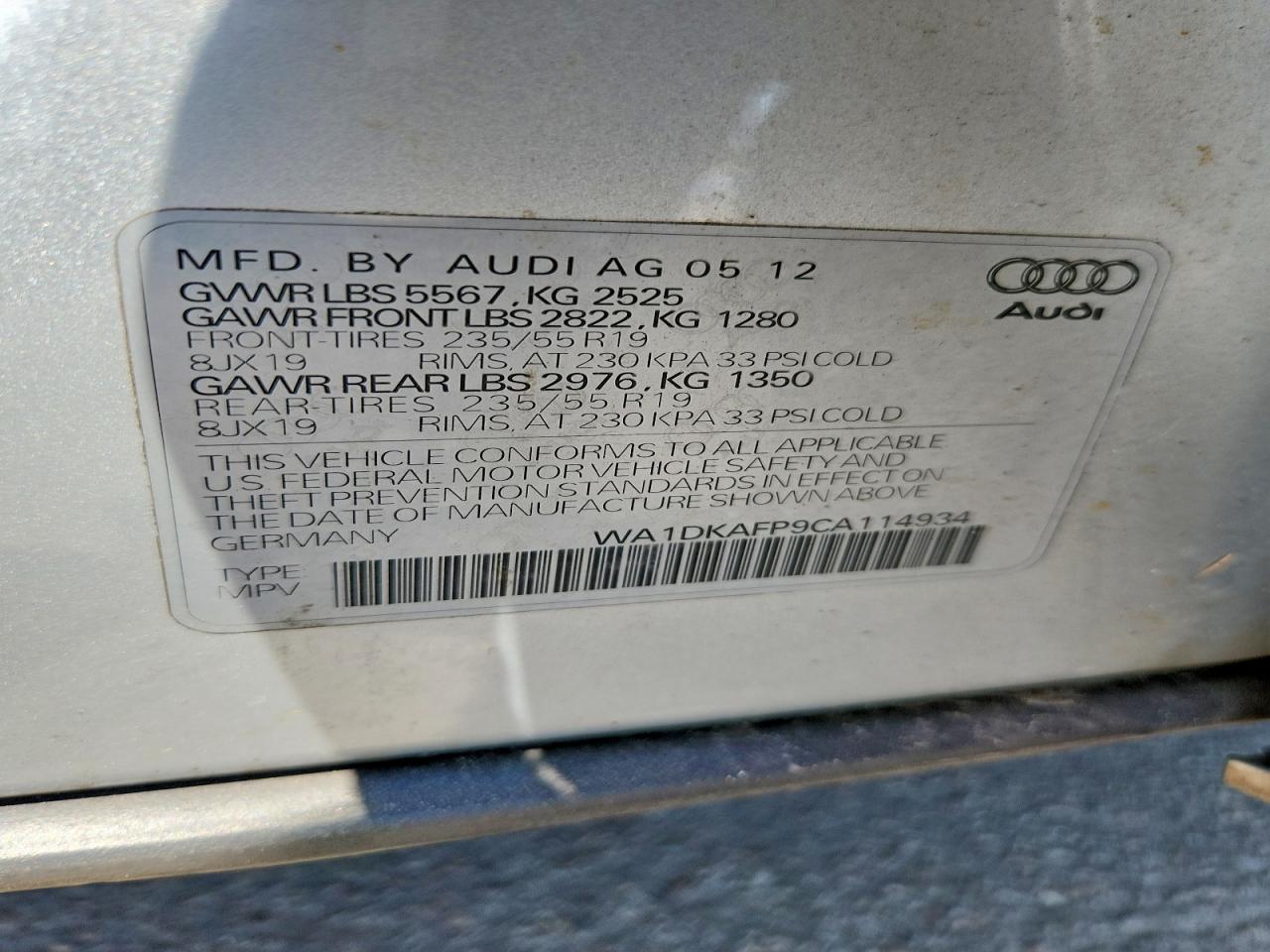 2012 Audi Q5 Premium Plus Silver vin: WA1DKAFP9CA114934