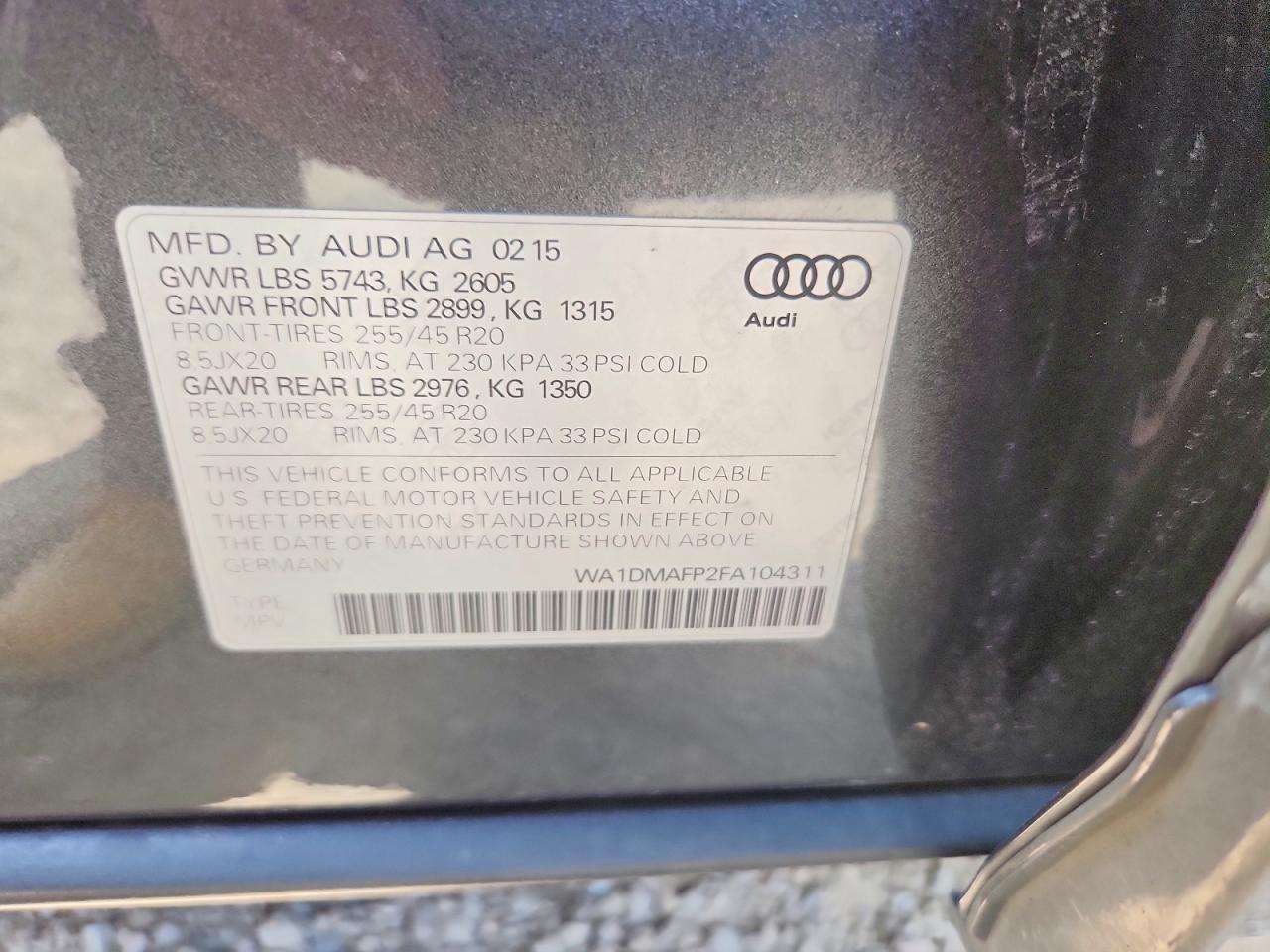 2015 Audi Q5 Tdi Premium Plus Gray vin: WA1DMAFP2FA104311