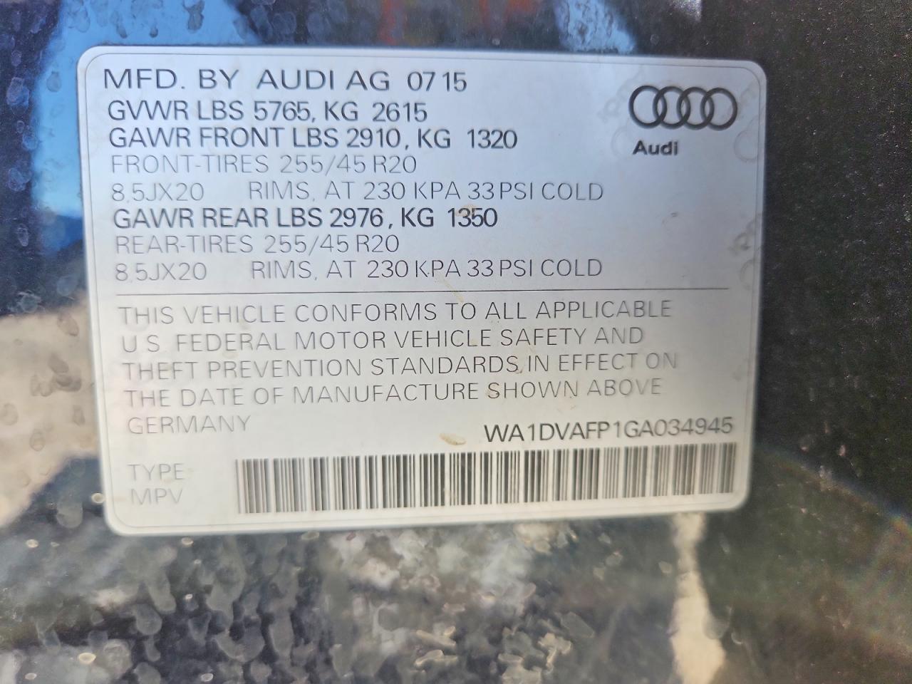2016 Audi Q5 Tdi Premium Plus S-line Black vin: WA1DVAFP1GA034945