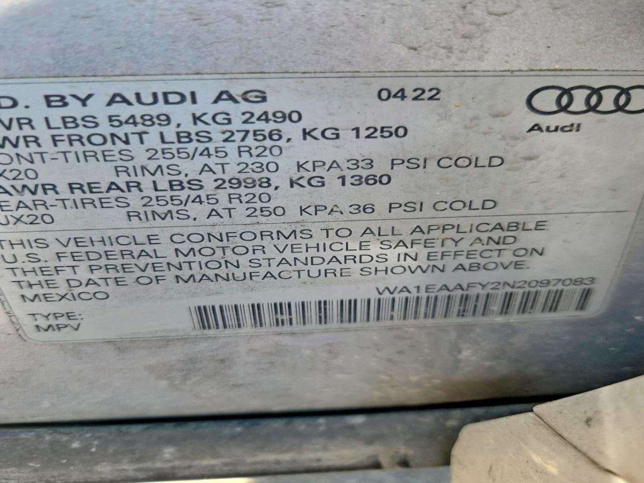 2022 Audi Q5 Premium Plus 45 Серебряный vin: WA1EAAFY2N2097083
