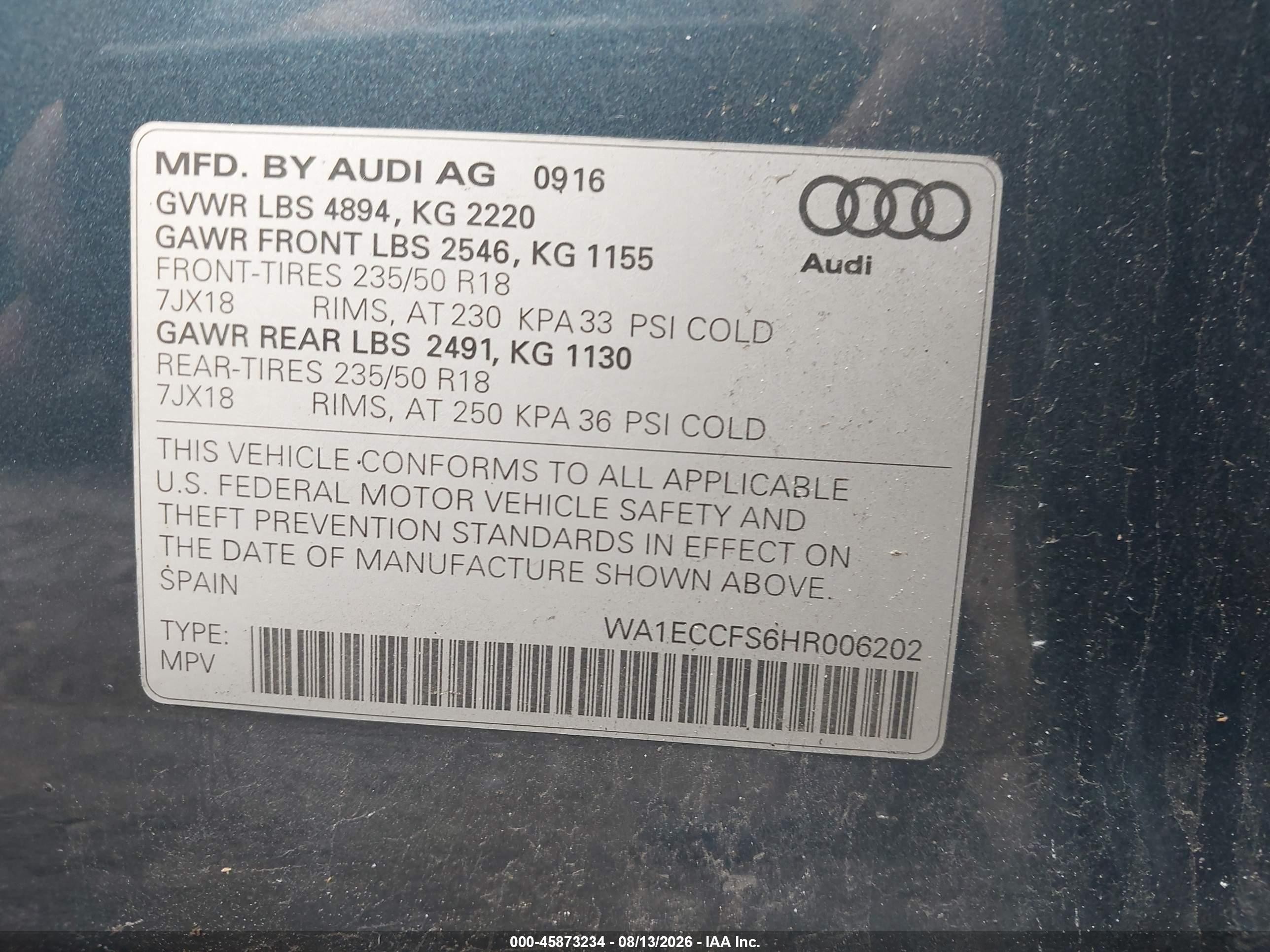 2017 Audi Q3 2.0t Premium Blue vin: WA1ECCFS6HR006202