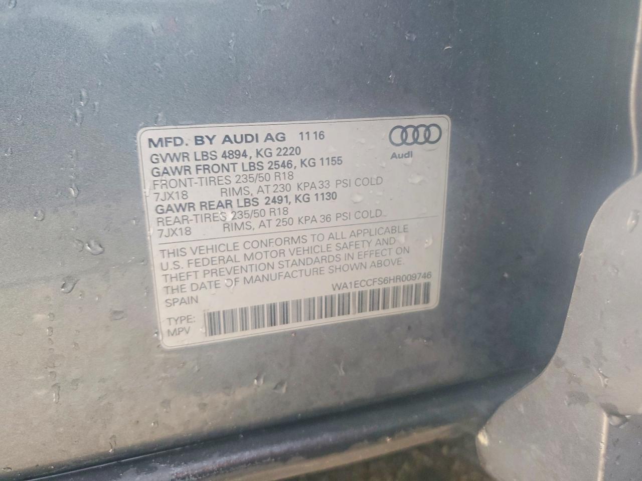 2017 Audi Q3 Premium Gray vin: WA1ECCFS6HR009746