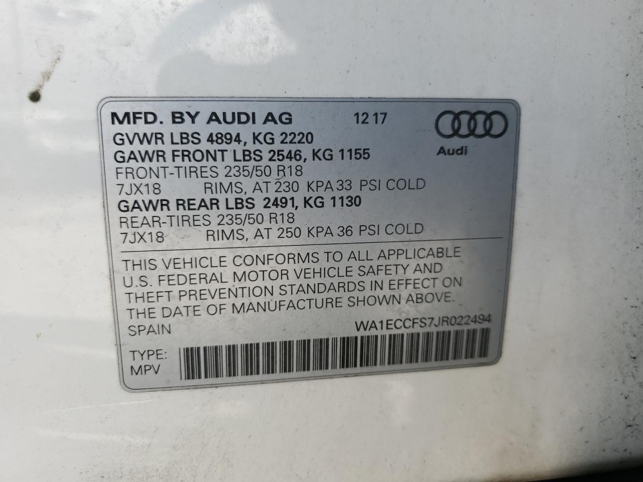 2018 Audi Q3 Premium White vin: WA1ECCFS7JR022494
