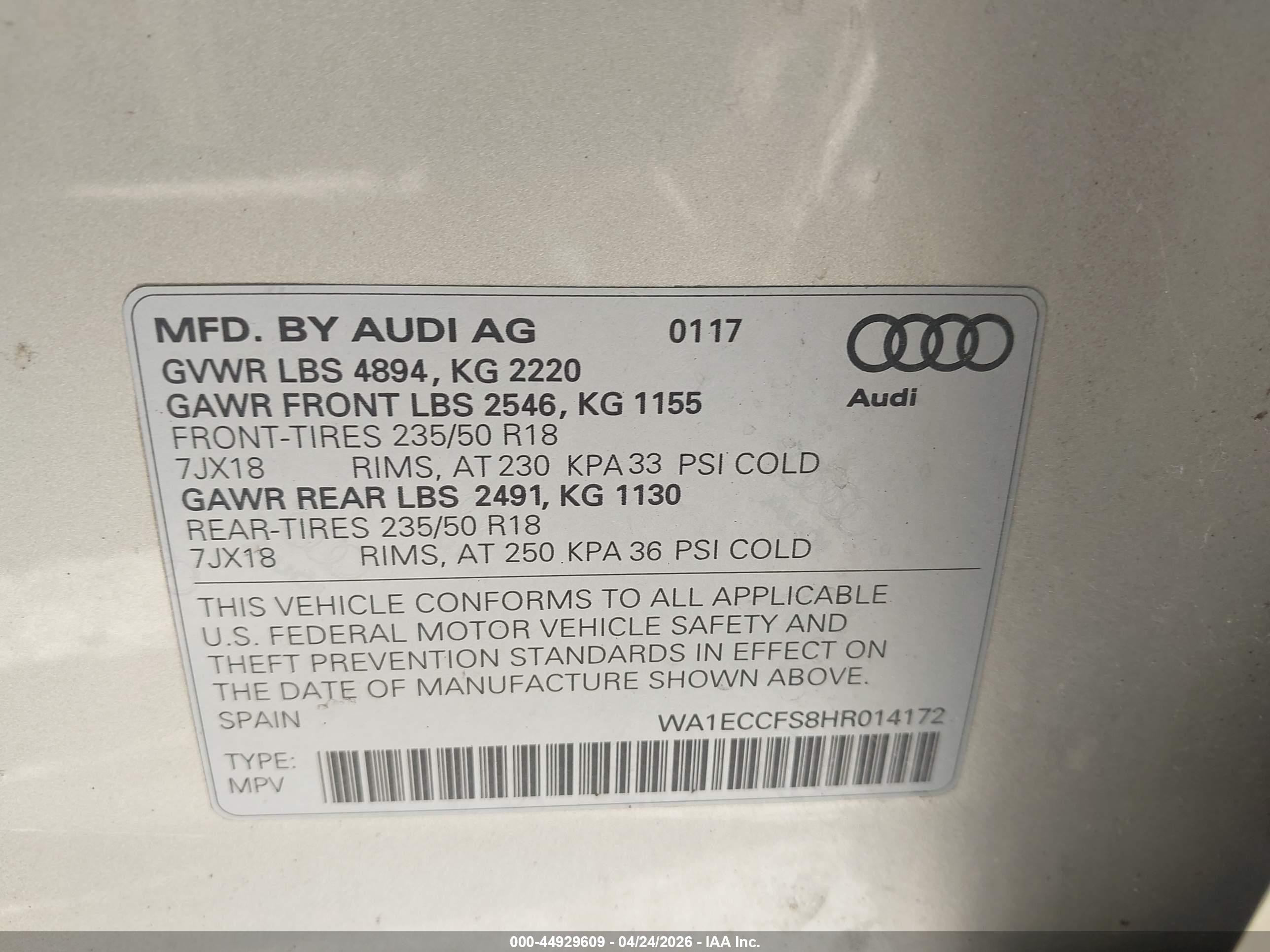 2017 Audi Q3 2.0t Premium Silver vin: WA1ECCFS8HR014172