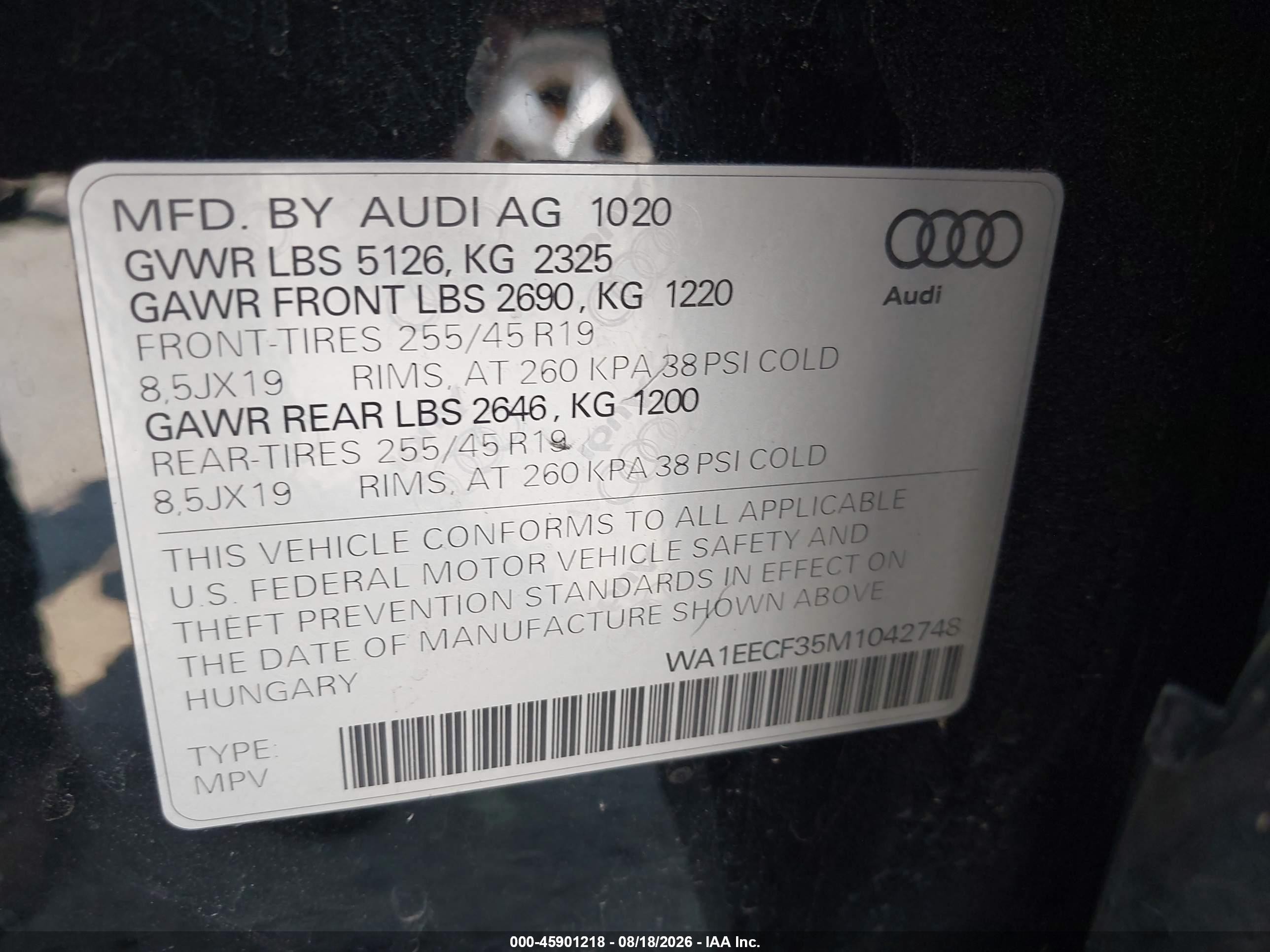 2021 Audi Q3 Premium Plus 45 Tfsi S Line Quattro Tiptronic Black vin: WA1EECF35M1042748