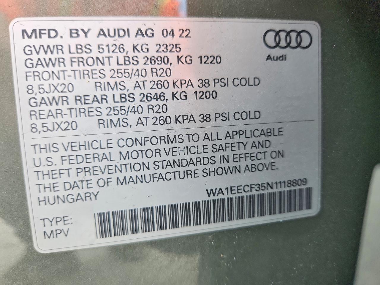 2022 Audi Q3 Premium Plus S Line 45 Gray vin: WA1EECF35N1118809