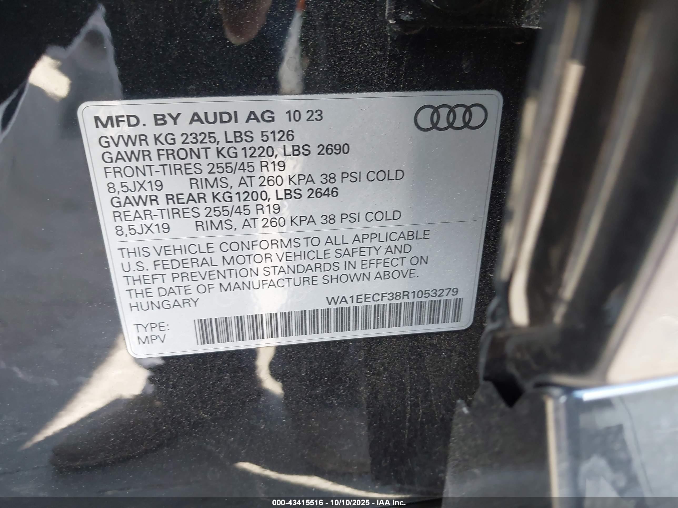2024 Audi Q3 Premium Plus 45 Tfsi S Line Quattro Tiptronic Черный vin: WA1EECF38R1053279