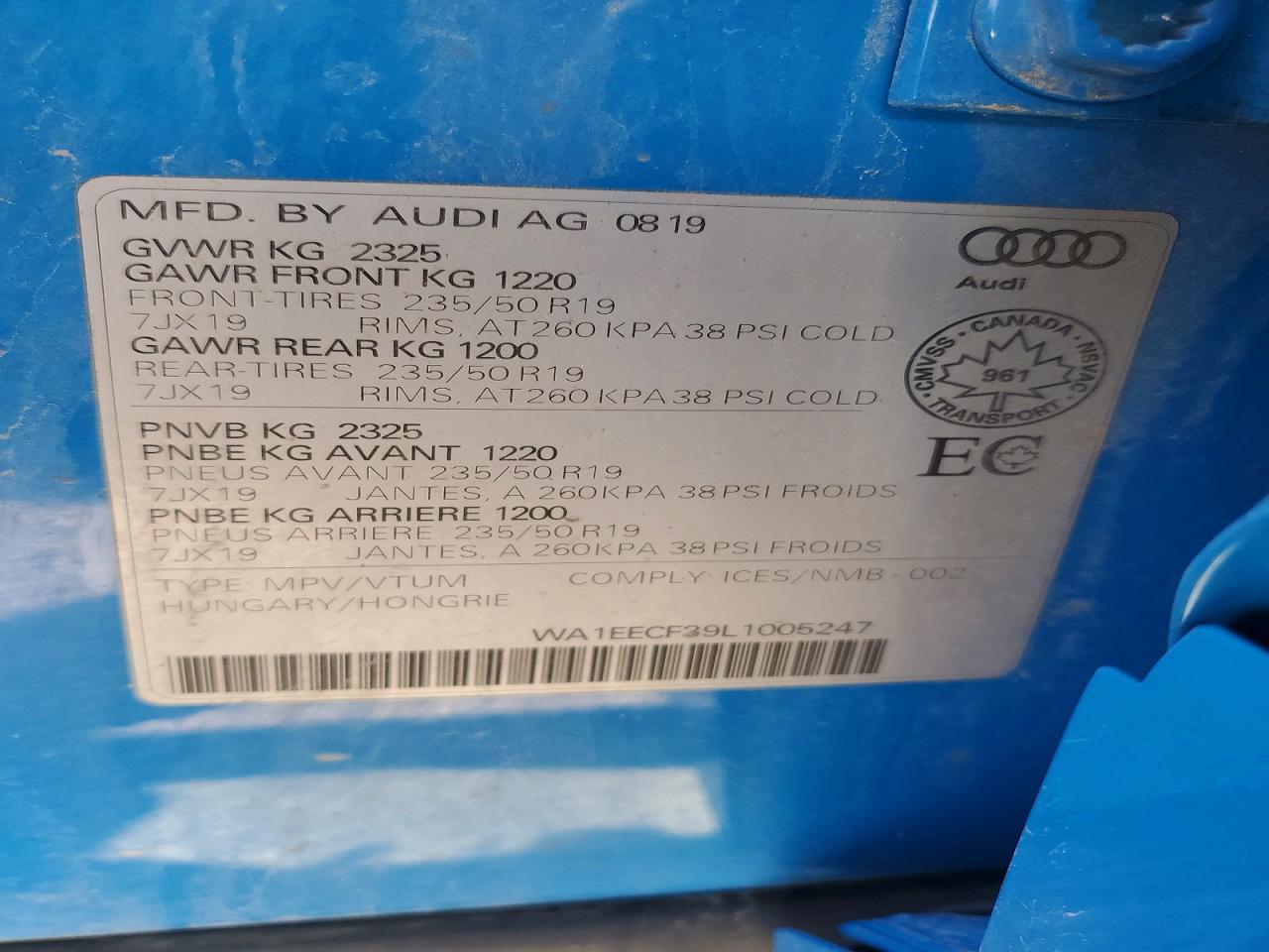 2020 Audi Q3 Premium Plus S-line Blue vin: WA1EECF39L1005247