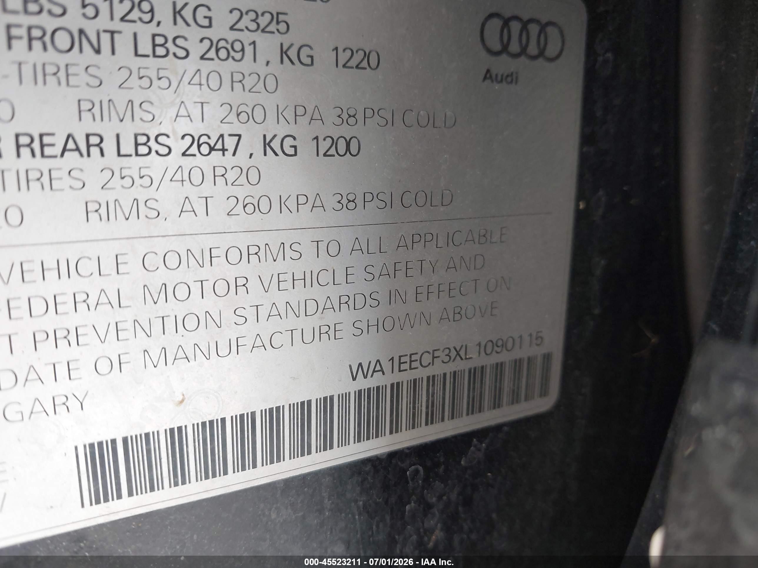 2020 Audi Q3 Premium Plus 45 Tfsi S Line Quattro Tiptronic Black vin: WA1EECF3XL1090115