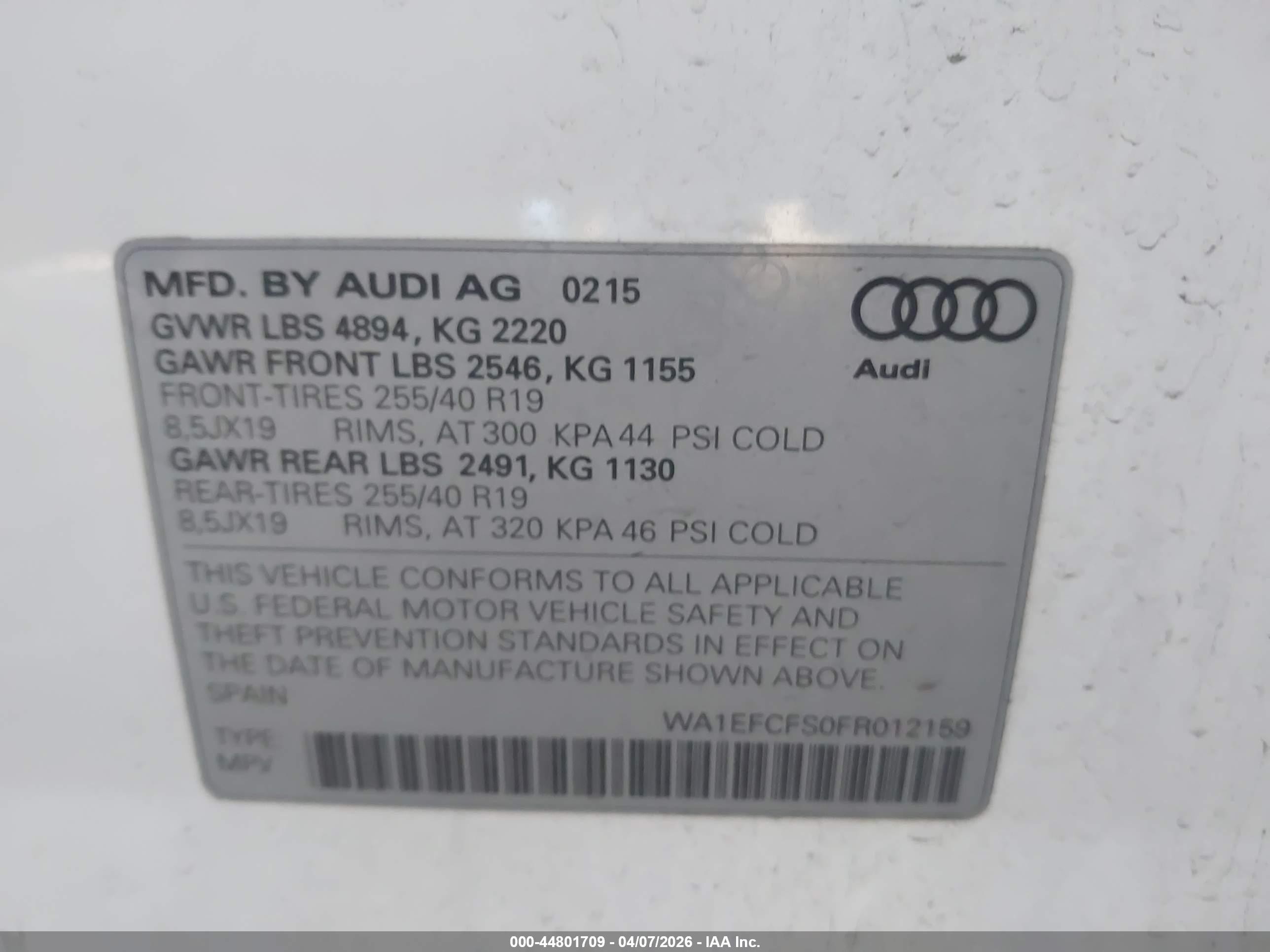 2015 Audi Q3 2.0t Premium Plus White vin: WA1EFCFS0FR012159