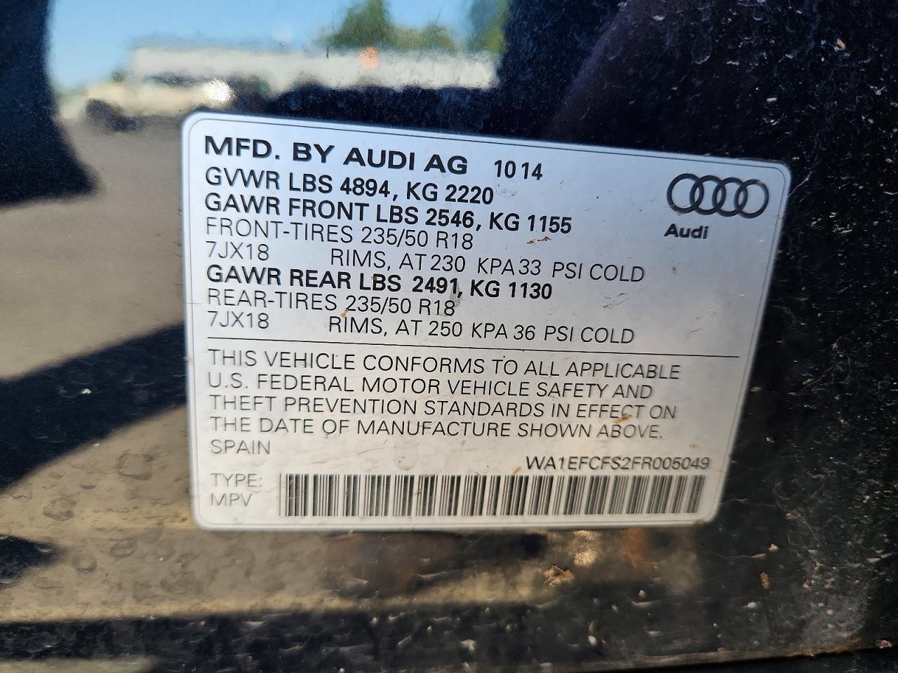 2015 Audi Q3 Premium Plus Gray vin: WA1EFCFS2FR005049