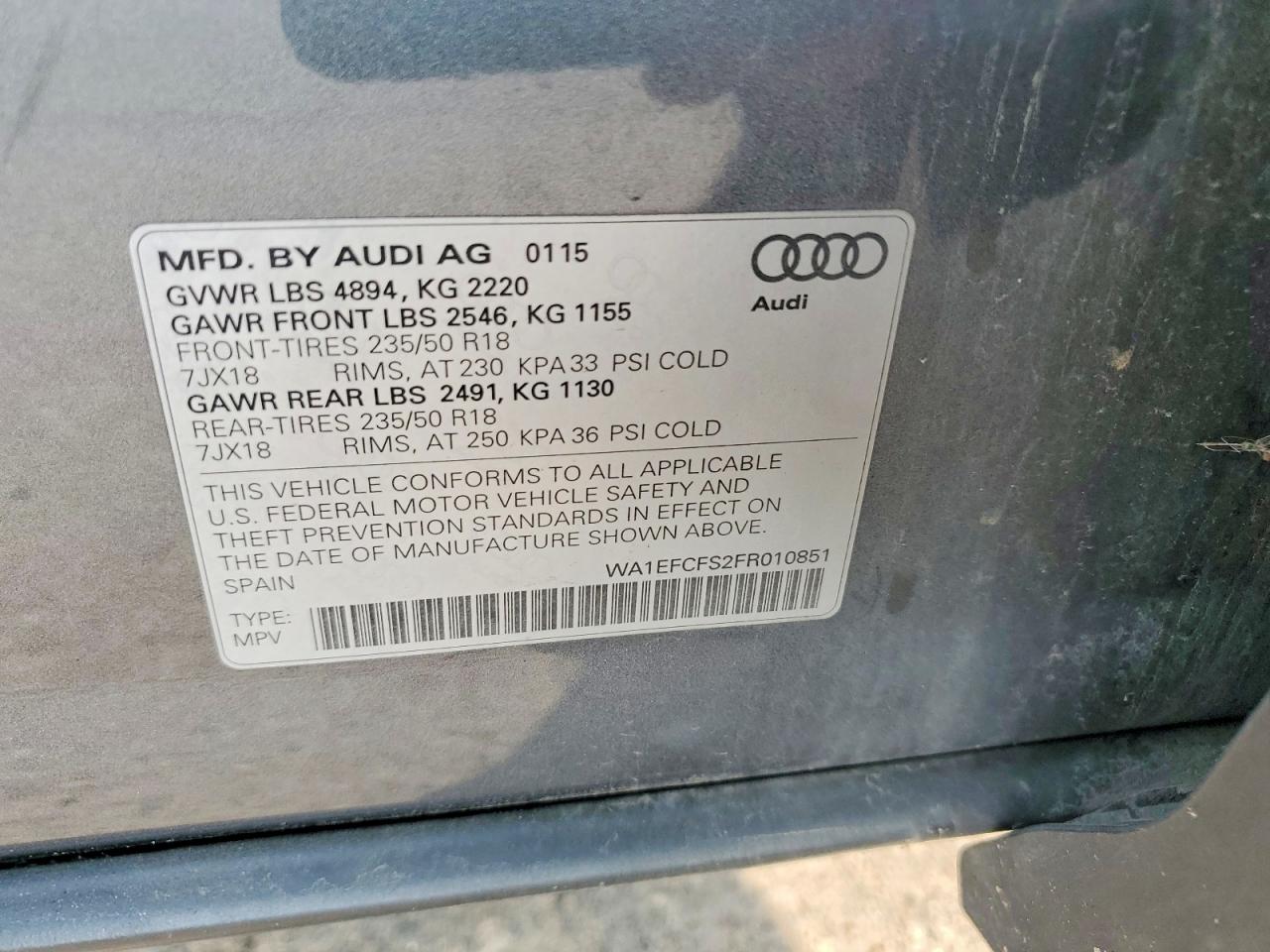 2015 Audi Q3 Premium Plus Gray vin: WA1EFCFS2FR010851