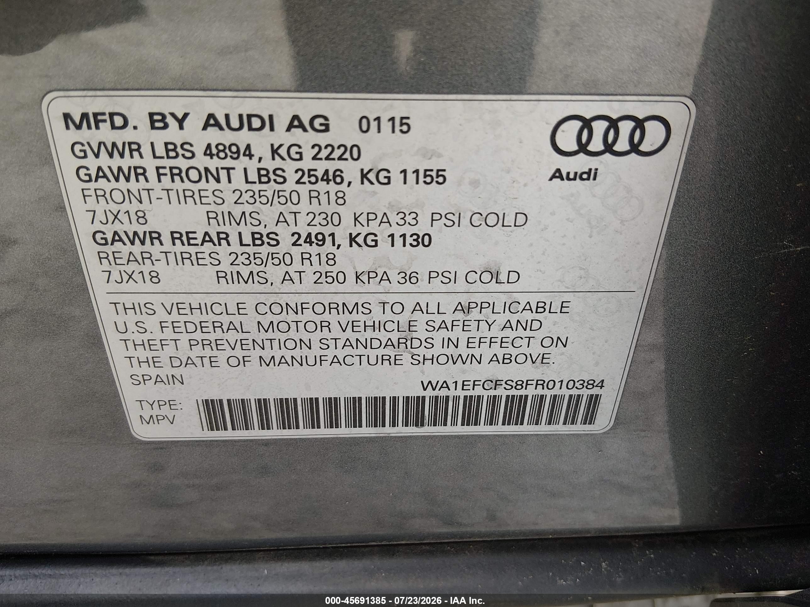 2015 Audi Q3 2.0t Premium Plus Gray vin: WA1EFCFS8FR010384