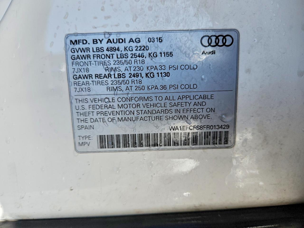 2015 Audi Q3 Premium Plus White vin: WA1EFCFS8FR013429