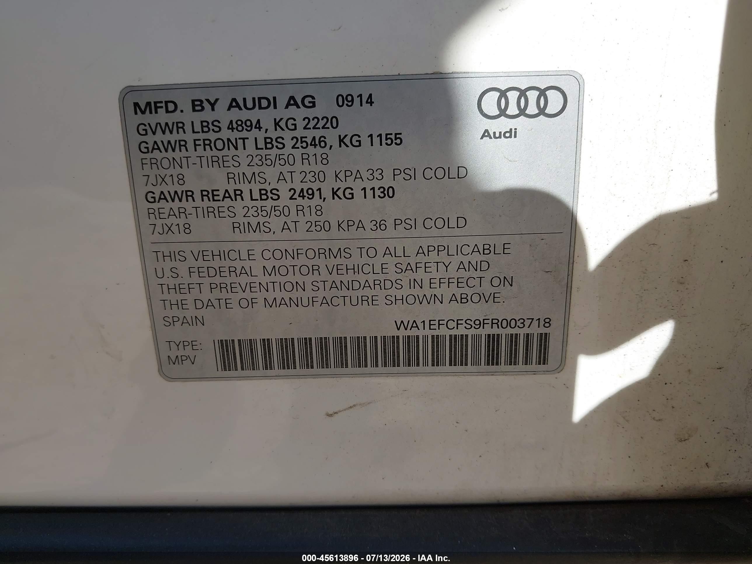 2015 Audi Q3 2.0t Premium Plus White vin: WA1EFCFS9FR003718