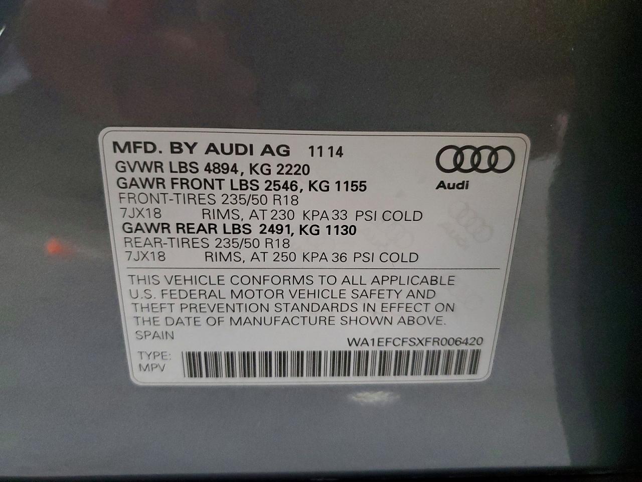 2015 Audi Q3 Premium Plus Серый vin: WA1EFCFSXFR006420