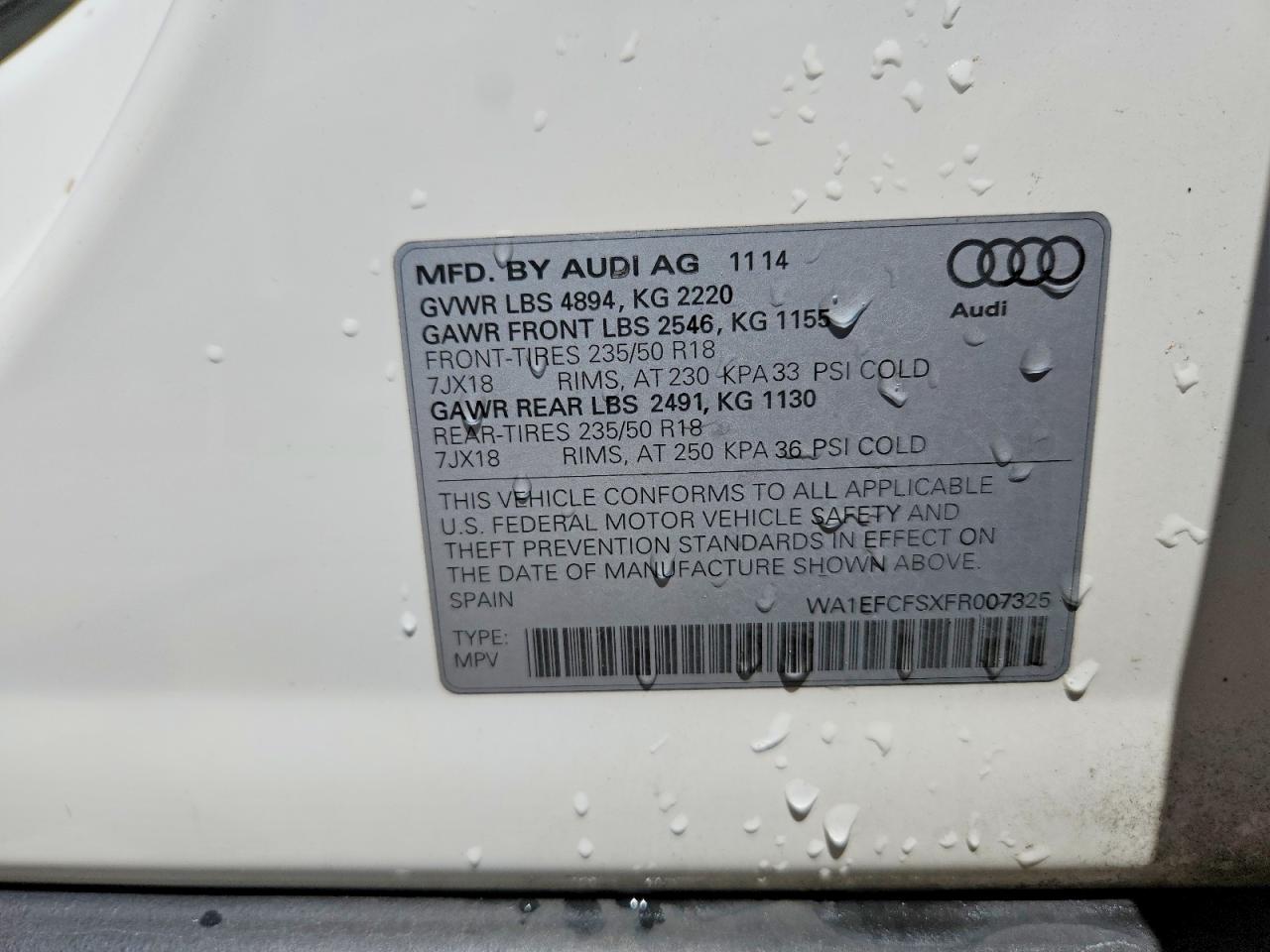 2015 Audi Q3 Premium Plus White vin: WA1EFCFSXFR007325