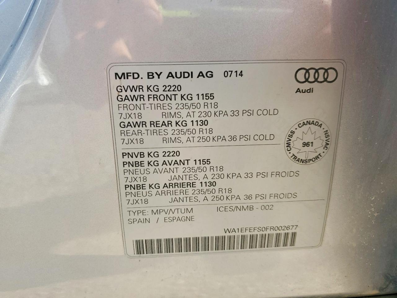 2015 Audi Q3 Premium Plus Silver vin: WA1EFEFS0FR002677