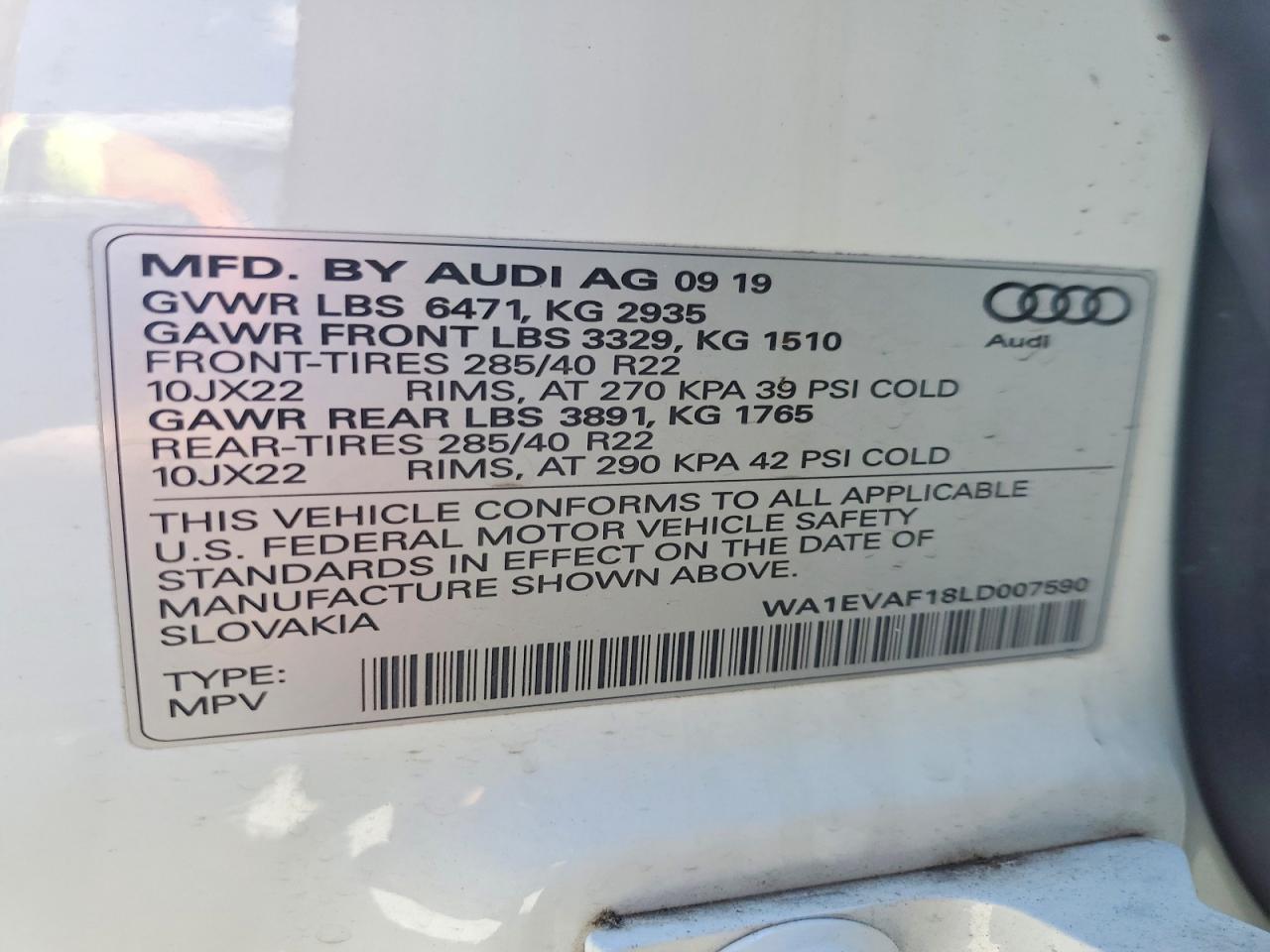 2020 Audi Q8 Premium Plus S-line White vin: WA1EVAF18LD007590