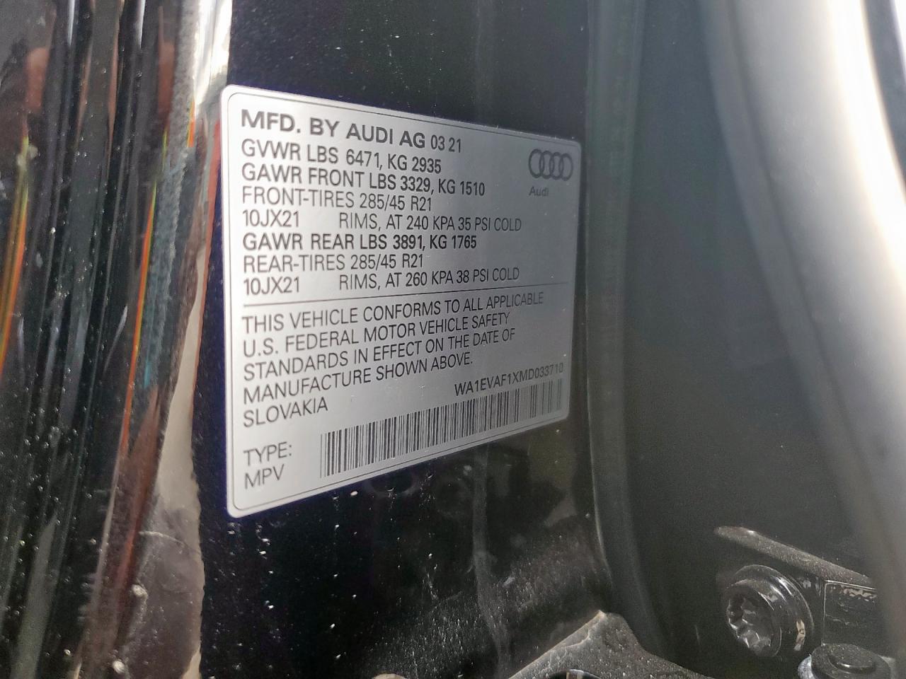 2021 Audi Q8 Premium Plus S-line Black vin: WA1EVAF1XMD033710