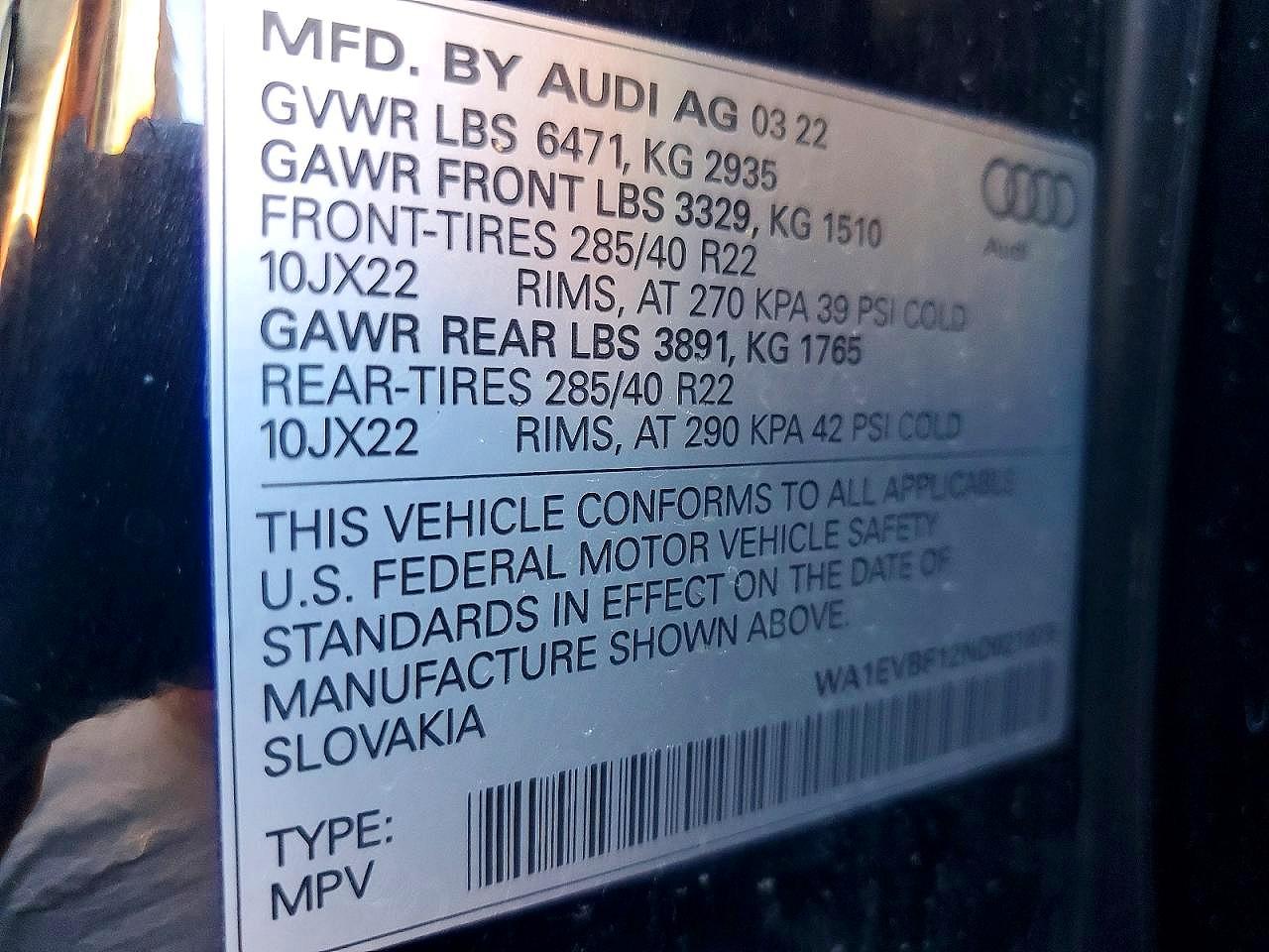 2022 Audi Q8 Premium Plus S-line Black vin: WA1EVBF12ND021879