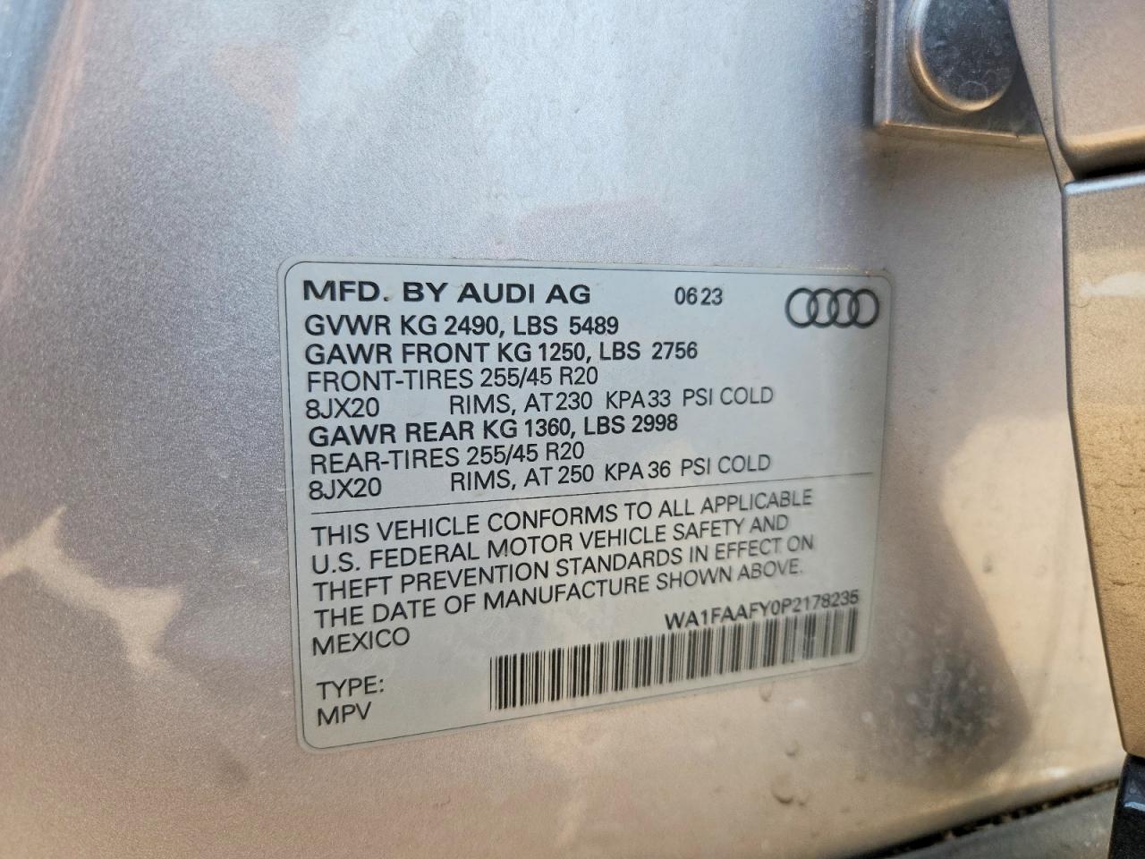 2023 Audi Q5 Prestige 45 Silver vin: WA1FAAFY0P2178235
